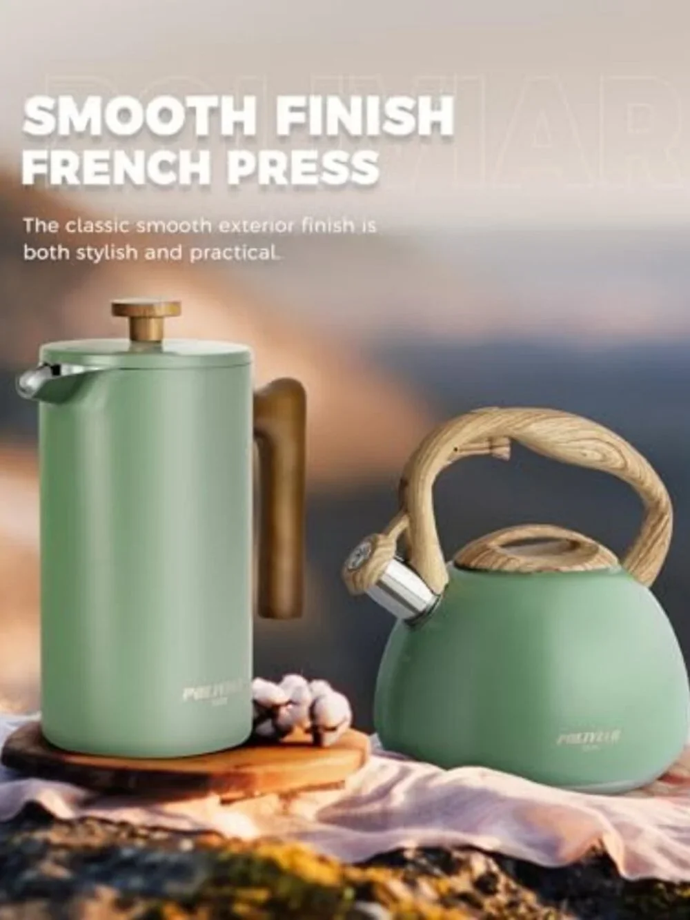 34 oz French Press Coffee Maker with Wood Handle, Double Wall Insulation